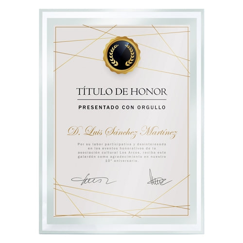 Marco de cristal para diploma A4 Bisel
