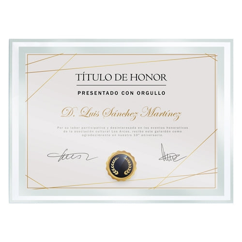 Marco de cristal para diploma A4 Bisel
