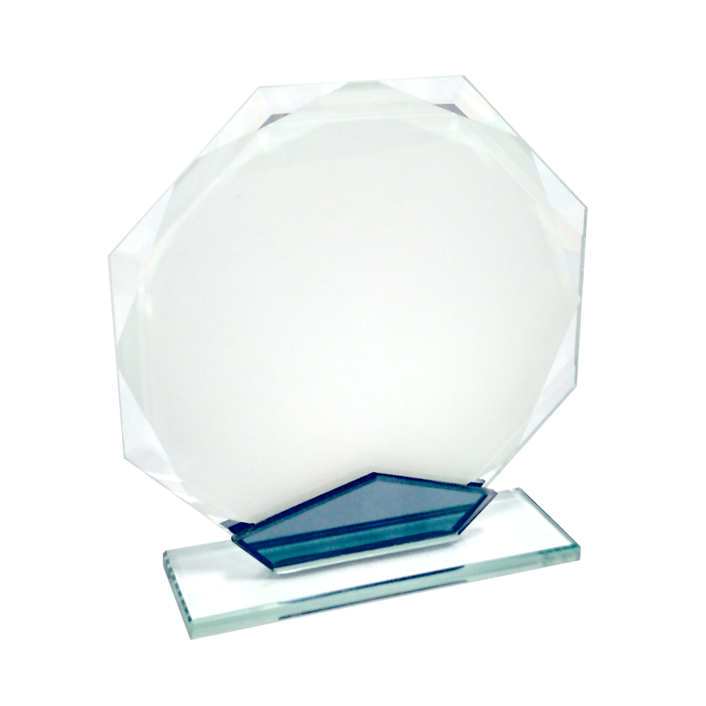 Trofeo de Cristal Octogonal Azul