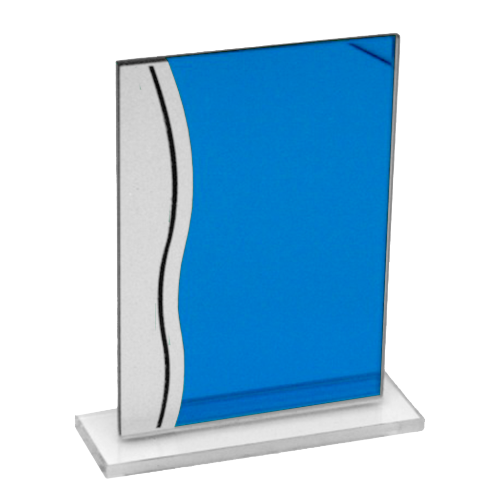 Trofeo de Cristal Azul con Borde Ondulado